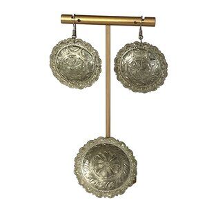 Vintage Handmade Sterling Silver Concho Earrings & Pendant Marked Hyde YZ CD